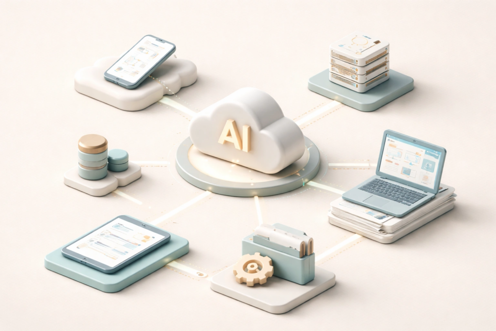 Minimal conceptual image representing reusable AI connectivity and standardized access across systems
